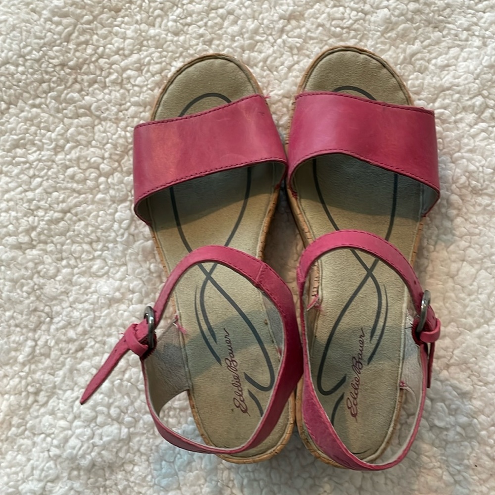 Pink strap sandals with cork sole